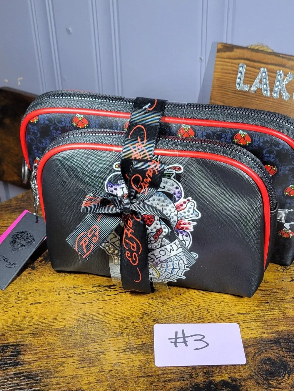 Ed Hardy black skull-Sequin 2 pack Cosmetic Pouch